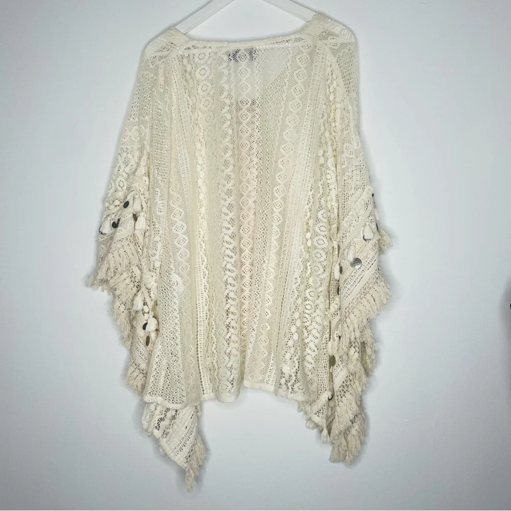 Avani Del Amour pullover Boho 100% Cotton crochet hippie Fringe poncho Size S/M - Picture 9 of 15